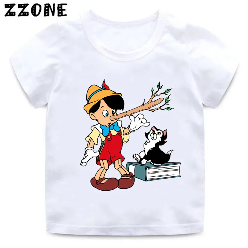 Camiseta de manga curta com pinóquio dos desenhos animados para crianças, roupas engraçadas e engraçadas para meninas e meninos, venda especial, ooo5532