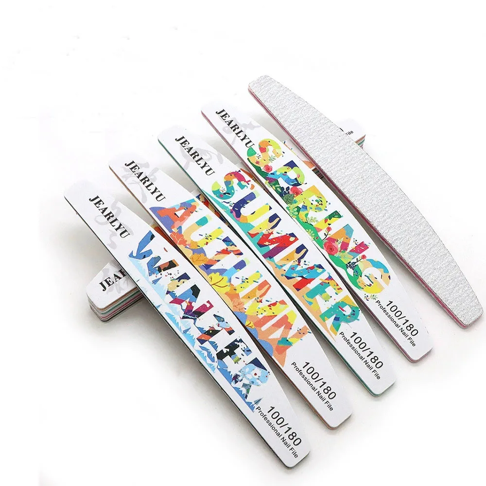 

5Pcs Halfmoon Nail File Double-sided 100/180 Grit White Sandpaper Nails File Nail Art Supplies Season Sanding Buffer File