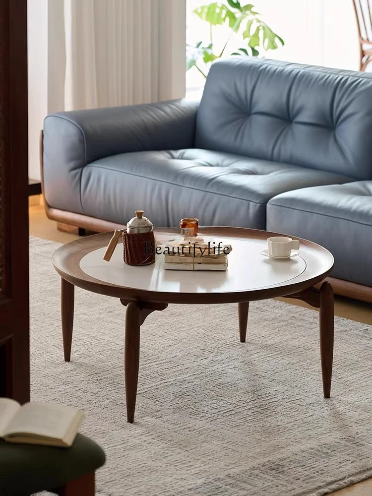 North American Black Walnut Wood Rock Plate Coffee Table Household Round Sofa Table
