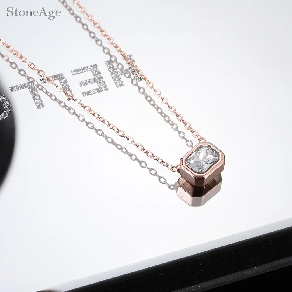 Fashion Charm Colorful Crystal Pendant Necklaces for Women Rose Gold Plated Collar Choker Chain on Neck Chic Jewelry KCN044