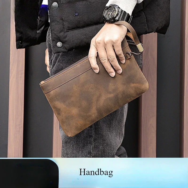 Men's retro wallet anti-theft brush Crazy horse leather clutch bag first layer cowhide armpit bag