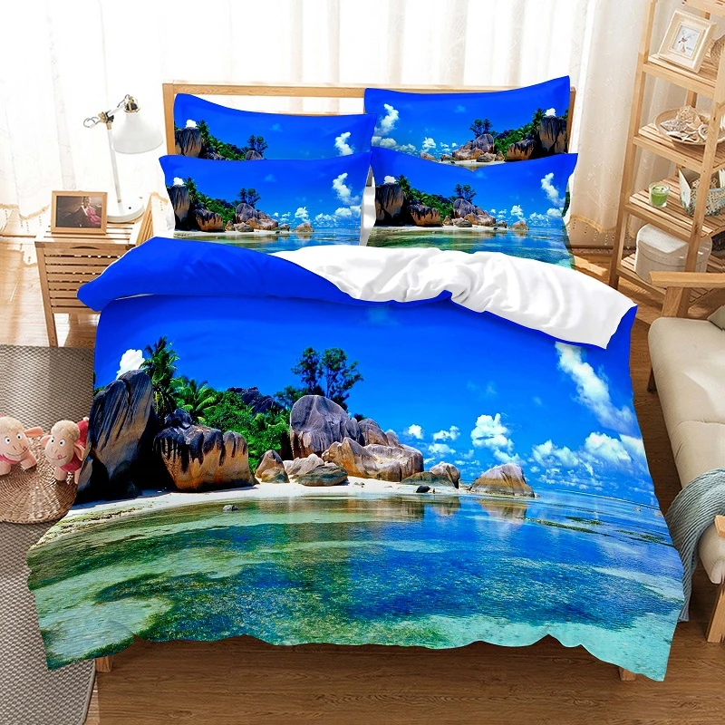 

Beach, Blue Sky Bedding Set Seaside Duvet Cover Set 3d Bedding Bed Linen Queen Size Bedding Set Fashion Design Bedding Set