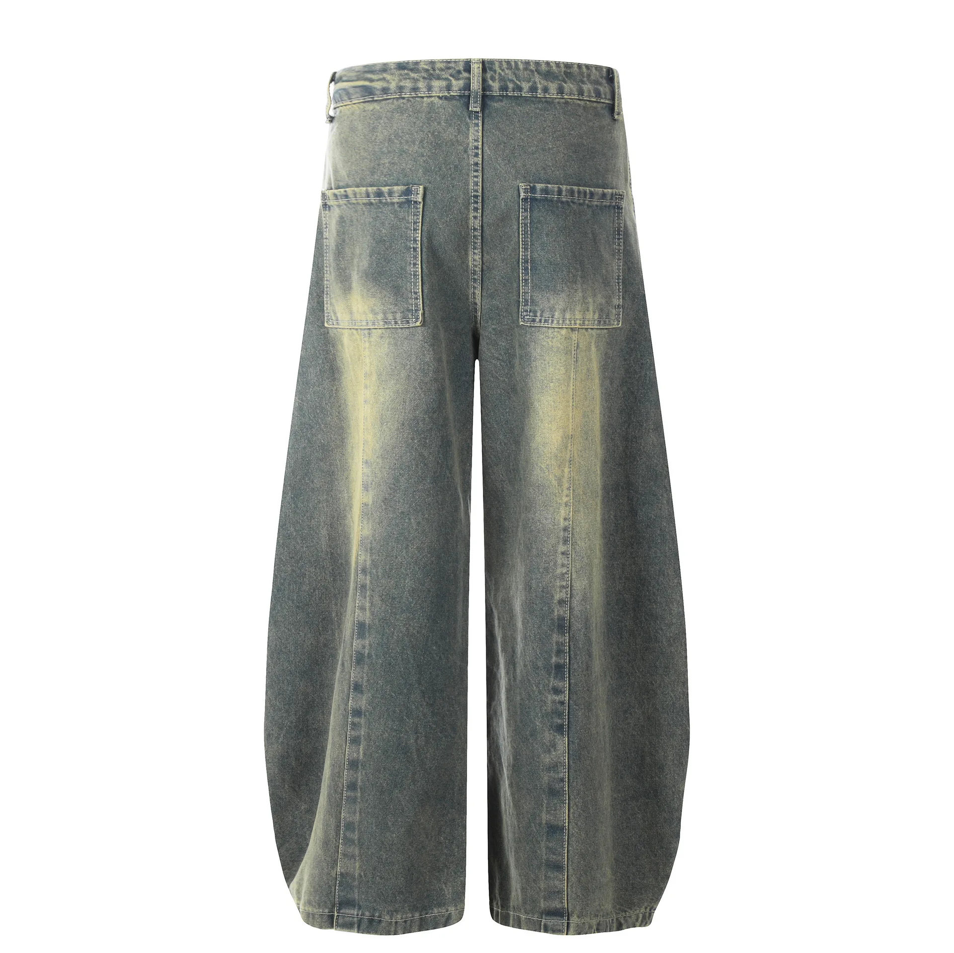 Mens Casual Jeans 2026 Spring Fashion Solid Color Scratched Fade Color Retro Patchwork Cotton Denim Pants Wide Leg Trouser Male