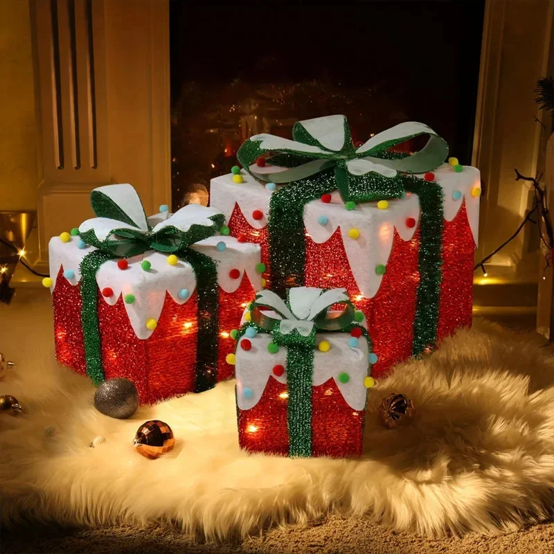 

Christmas LED Gift Boxes Christmas Boxes With Bows, Lighted Boxes With LED Light String For Indoor Outdoor Yard Party Decor