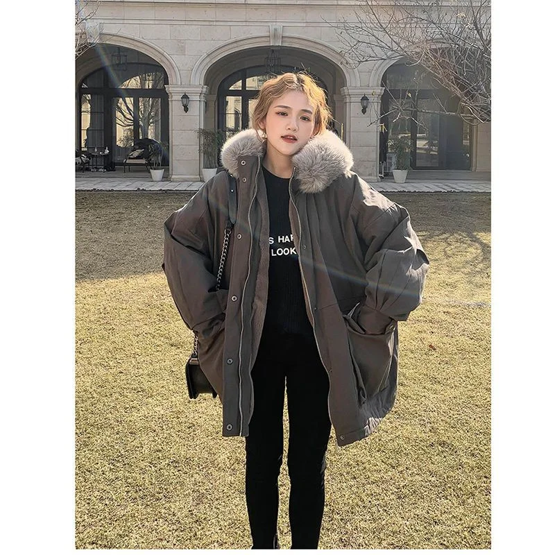 2023 New Winter Korean Pop Overcomes Women's Mid length Plush Thickened Coat Cotton Coat Warm Cotton Coat Women Commuting P187