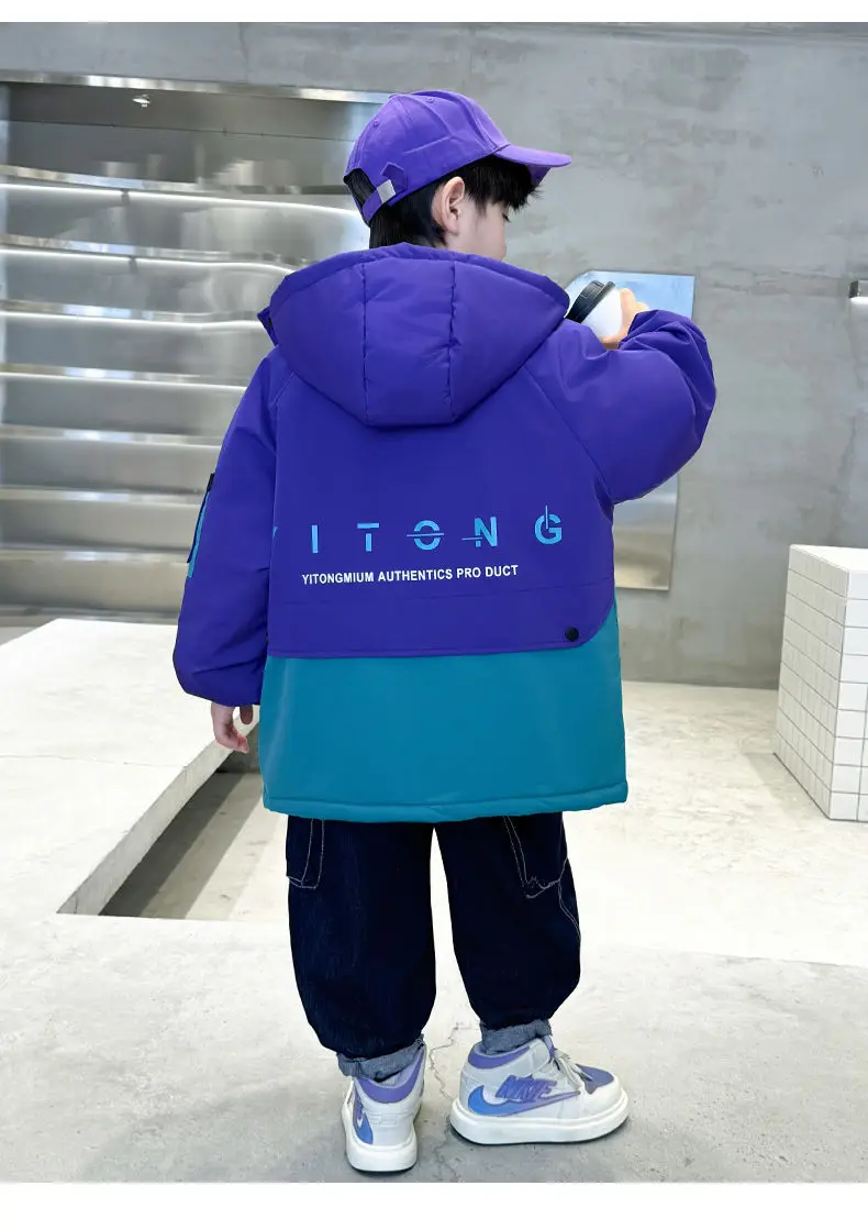 -10℃ Winter Boys Padded Jackets Children Plus Velvet Warm Parkas Thick Long Coat Kids Hooded Cotton Clothes Outerwear 5-14 Years