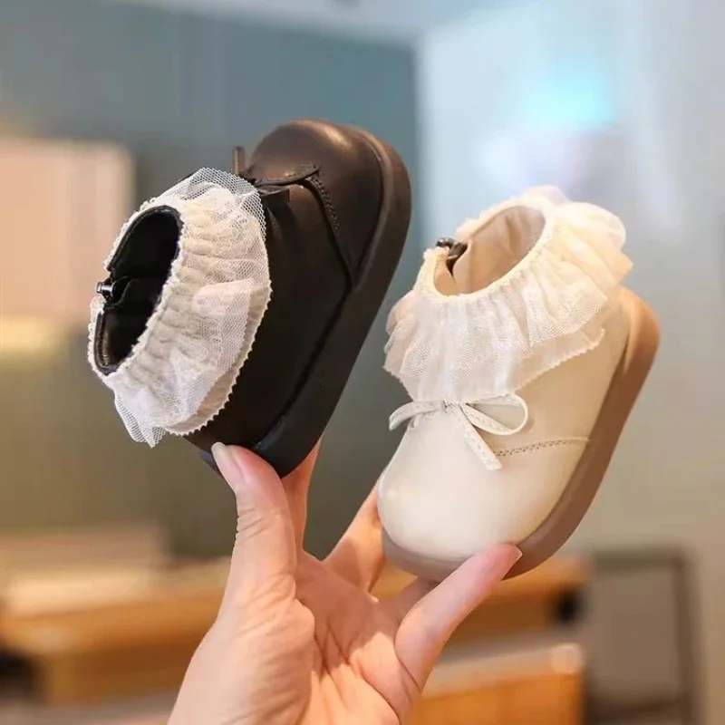 

Toddlers Girls Ankle Boots Sweet Ruffled Edge Kids Fashion Princess Causal Short Boots Versatile Non-slip Children Leather Boots