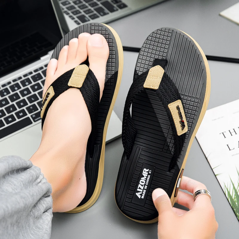 

Мужские летние новые стильные противоскользящие и износостойкие уличные и домашние тапочки двойного назначения с V-образным ремешком на толстой подошве, пляжные повседневные