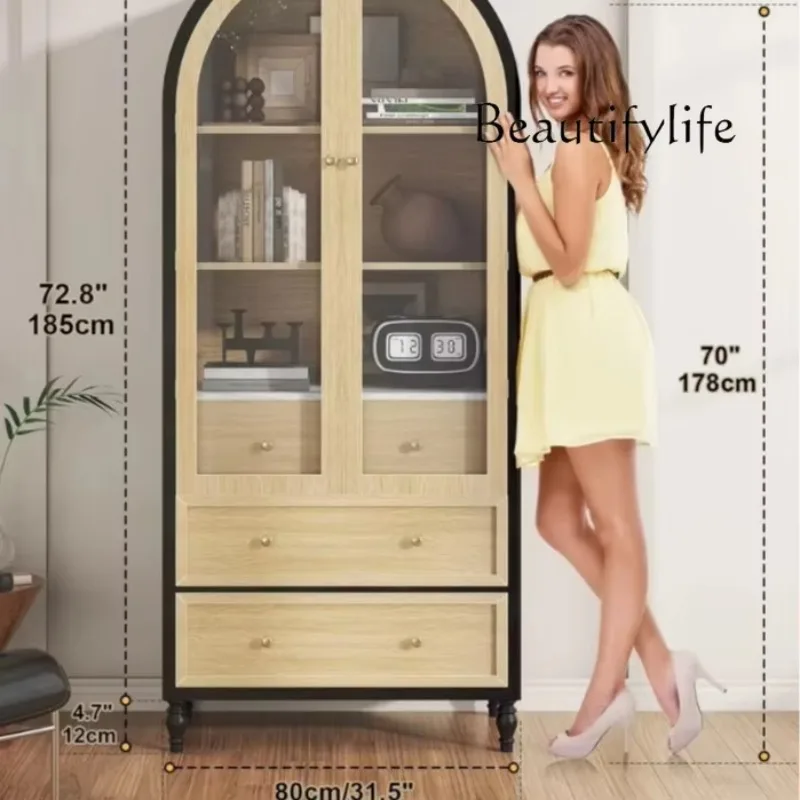 Uu Living Room Ornament Storage Cabinet Household Light Luxury Solid Wood Storage Arched Solid Wood Dining Side Wine Cabinet