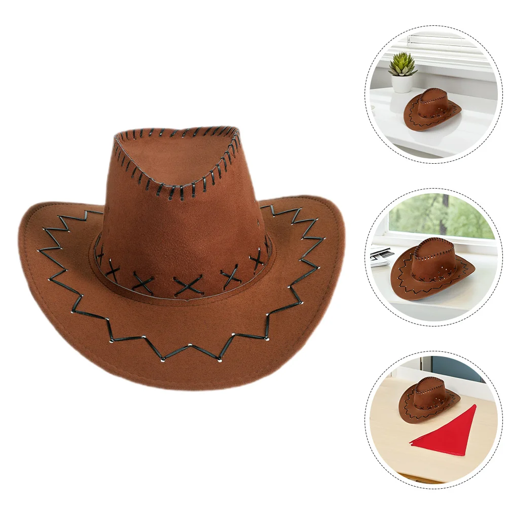 1 Juego de accesorios para disfraz de vaquero, sombrero de vaquera, Bandana triangular, traje occidental para mujeres y hombres, fiesta de Carnaval, mascarada, Halloween