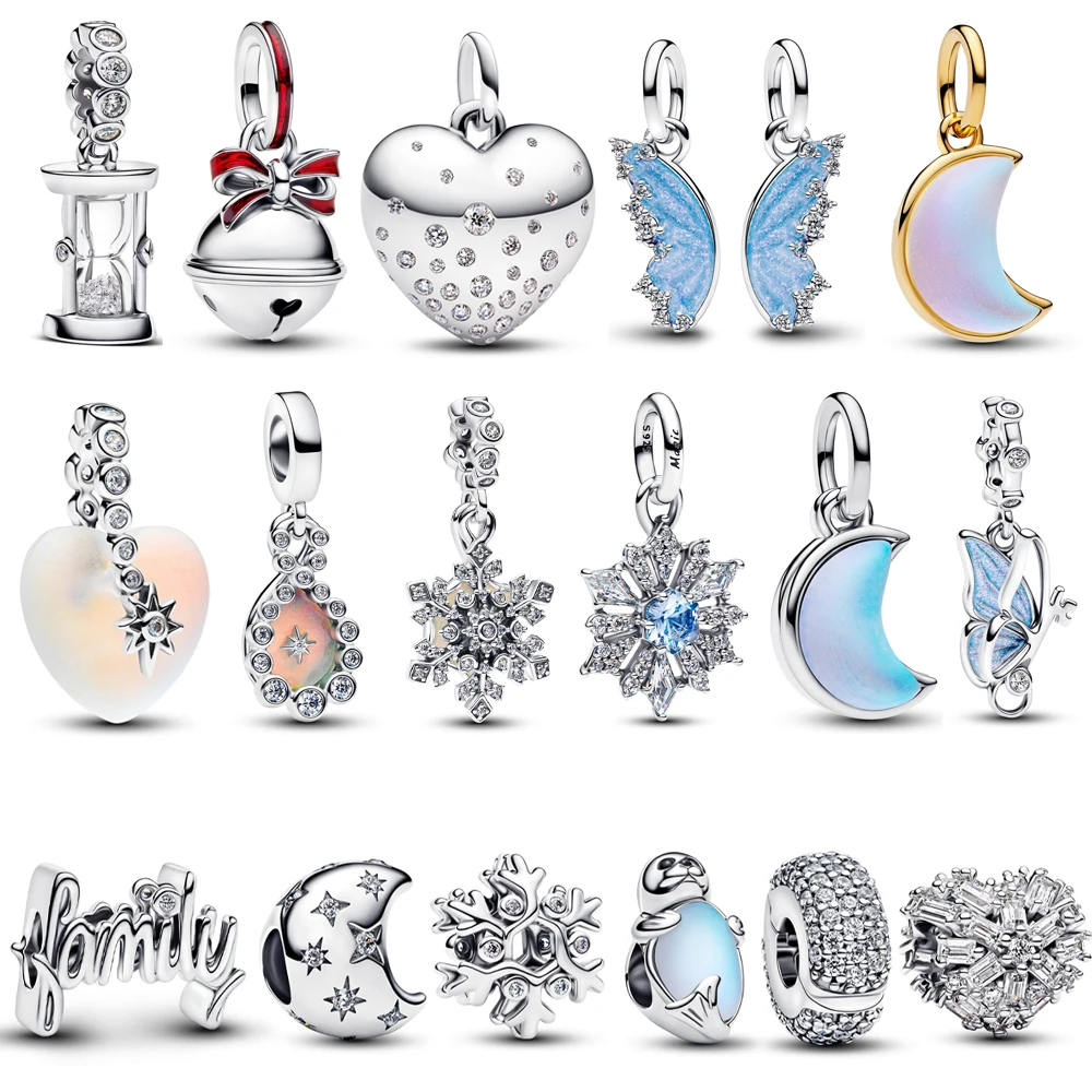 

Sparkling 925 Sterling Silver Hourglass & Butterfly Dangle Charm Fits Bracelet For Kids New Years Necklace Moon Pendant Gift