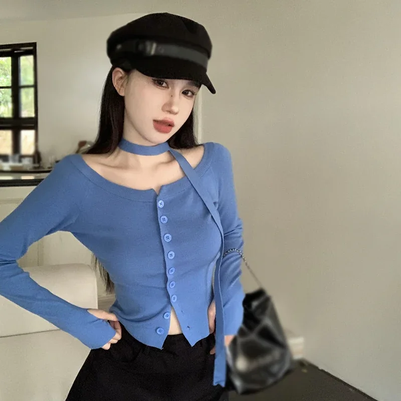 Women's Knitted Tops Slim Fashion Long Sleeves Tops Korean Version Solid Colour