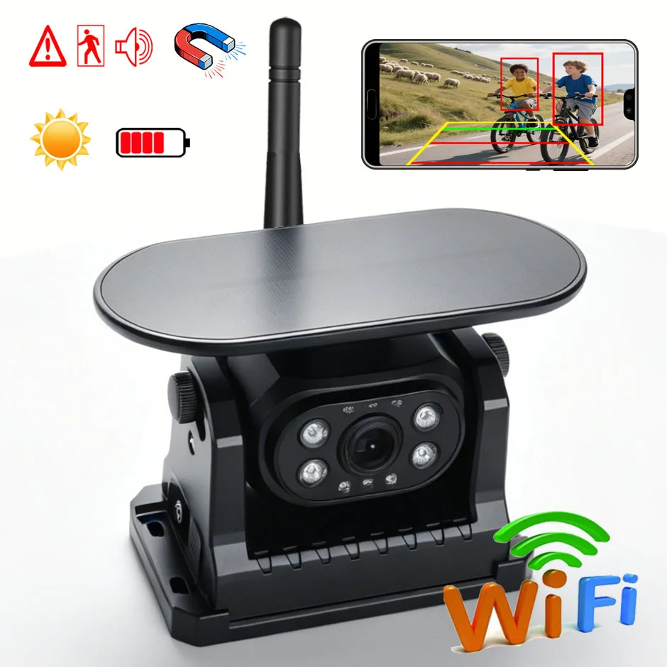 

Wireless WIFI Backup Camera Rear View Solar Power with APP Magnetic Base 9600mA Rechargeable Battery for Android / IOS Phones