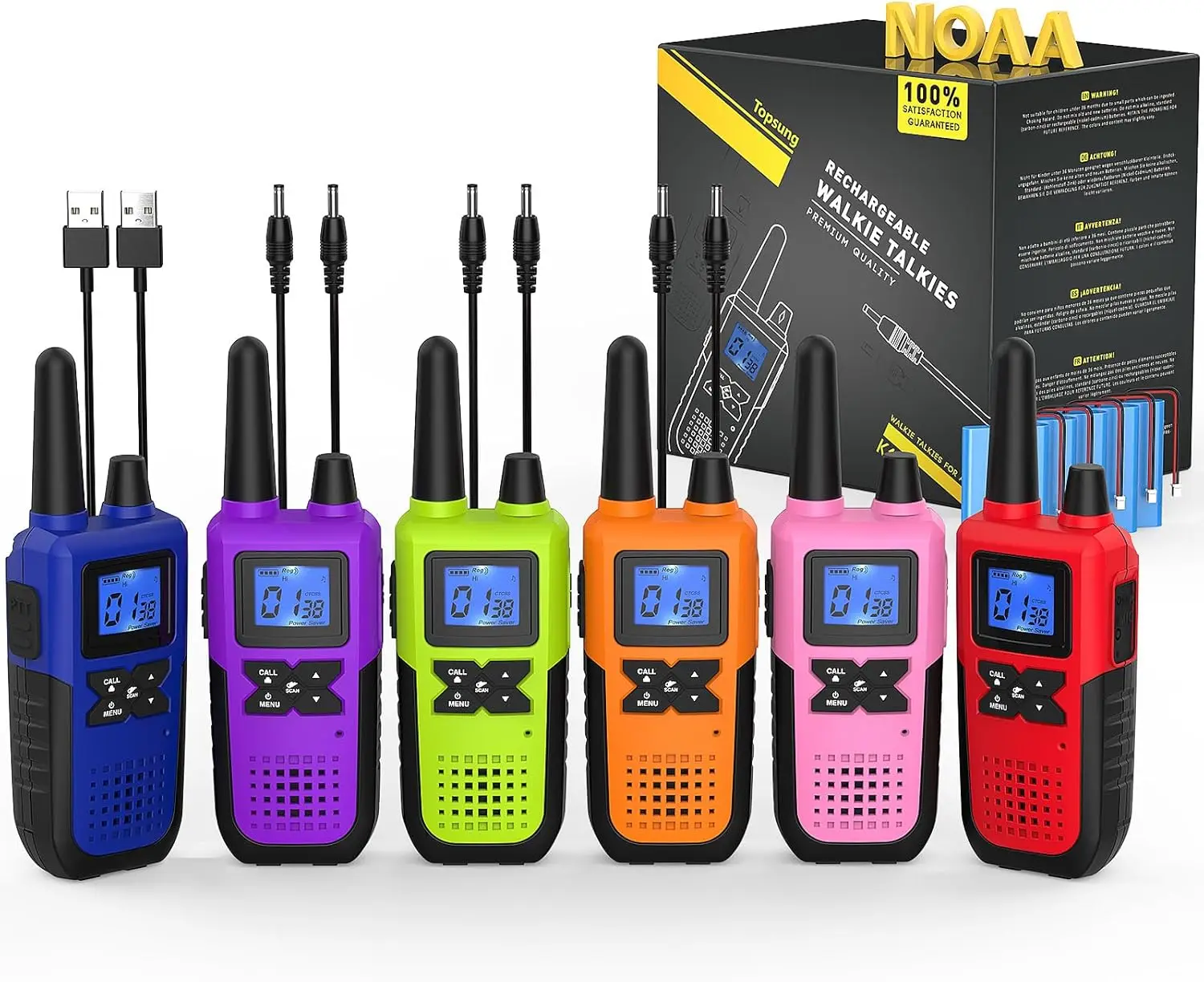 

Long Range Rechargeable Walkie Talkies with NOAA Weather Alert, 6 Pack for Team Work, Seniors Care, Family Camping