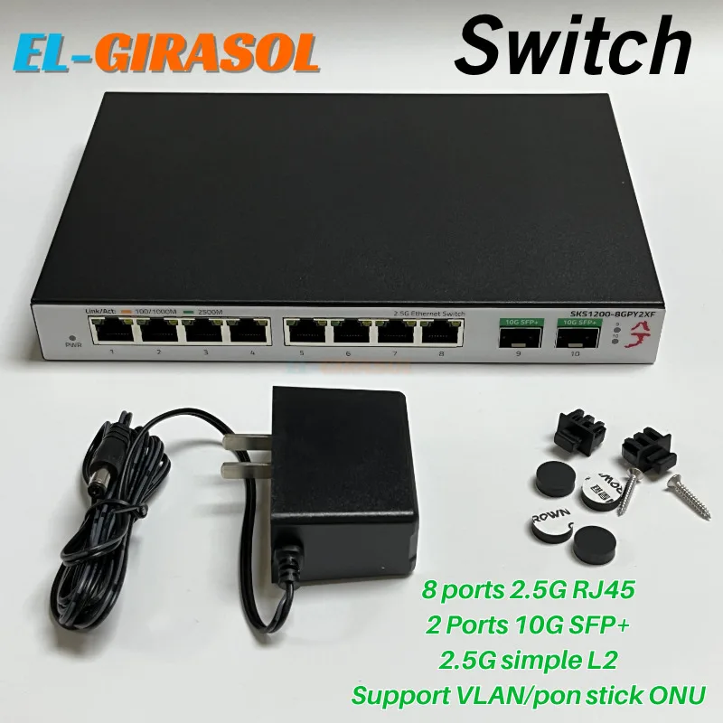 SKS1200 Layer 2 Managed Switch 8×2.5G RJ45 2×10G SFP+ VLAN & LACP Port Trunking Multi‑Gig Network Switch