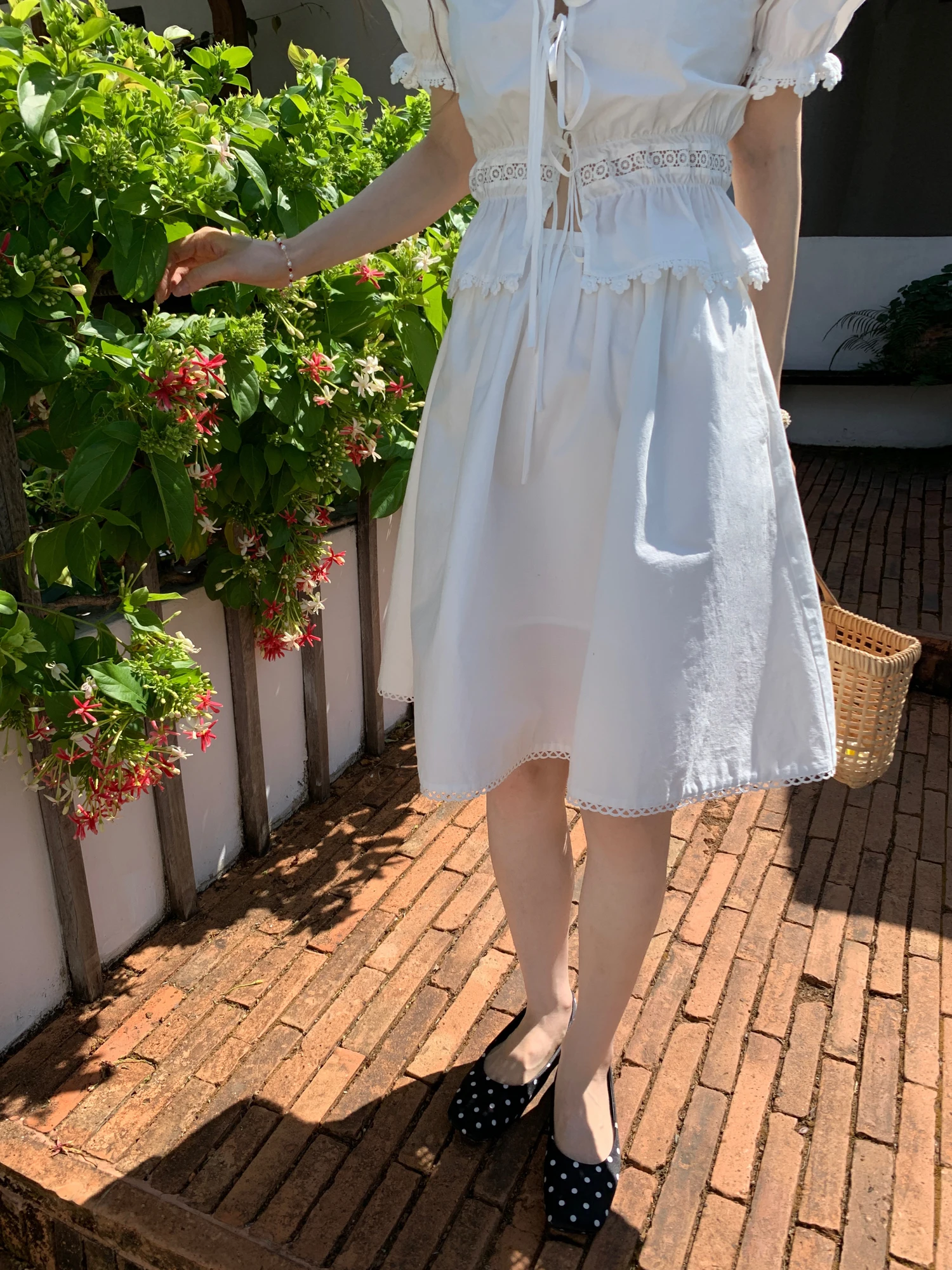 

Le Lalin Comfortable High Waist A-Line Skirt White Lace Trim Breathable Cotton Lin Blend Women's Half Skirt Spring 2026