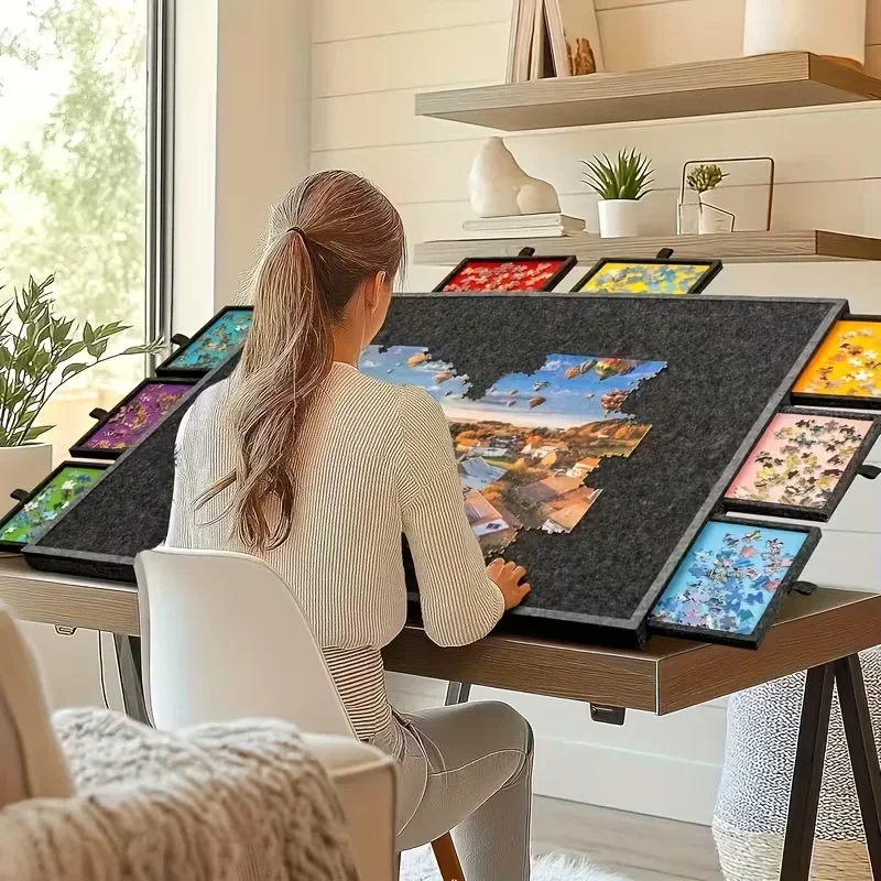 

2026-1pc 6in 1 puzzle board with bracket cover with 6 lid for 1000 DIY, portable puzzle puzzle table puzzle board