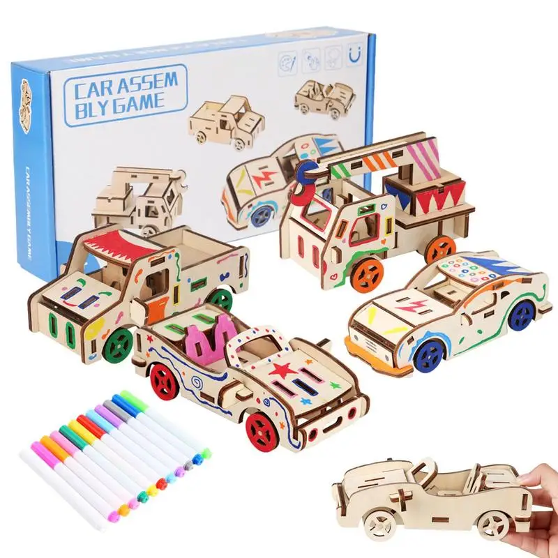 

Wooden Car Painting Kit 3D Wooden Puzzle Car Car Painting Puzzle Wooden Race Car Assemble Craft DIY Cars Crafts For Kids Toy