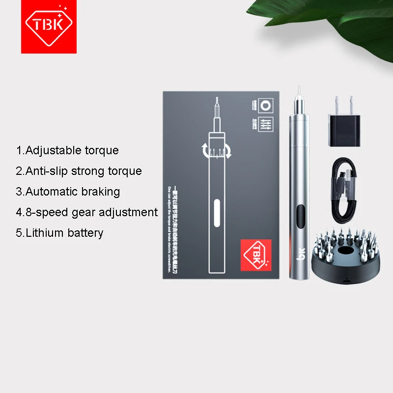 tbk bk008 Electric Charging Screwdriver Set and the Motor is pretty quiet and plesant with 24 Bits Handy Repair Screwdriver Set