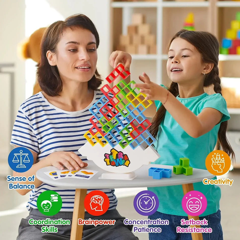 New 48 Blocks Building Block Brick Toy Balance Stacked Tetra Tower Game Swing High Russian Building Blocks Stack Kid Desktop Toy