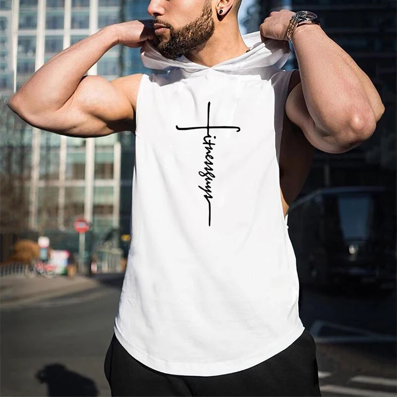 Camiseta sin mangas con capucha para hombre, ropa deportiva de algodón, culturismo, gimnasio, Verano