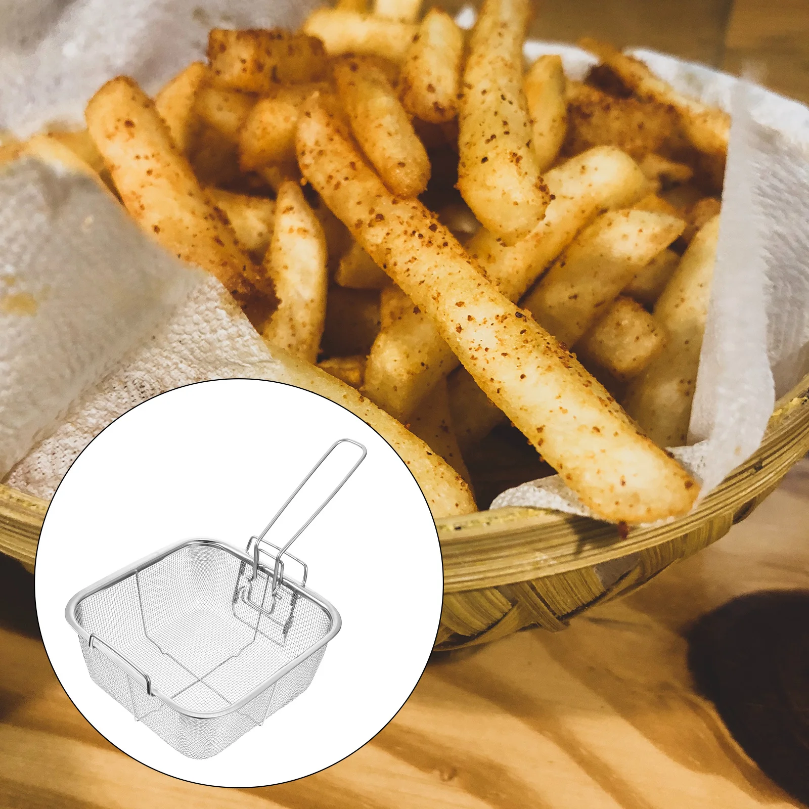 

Deep Fryer Square Frying Basket Food Stainless Steel Cooking Tool Silver Serving Strainer