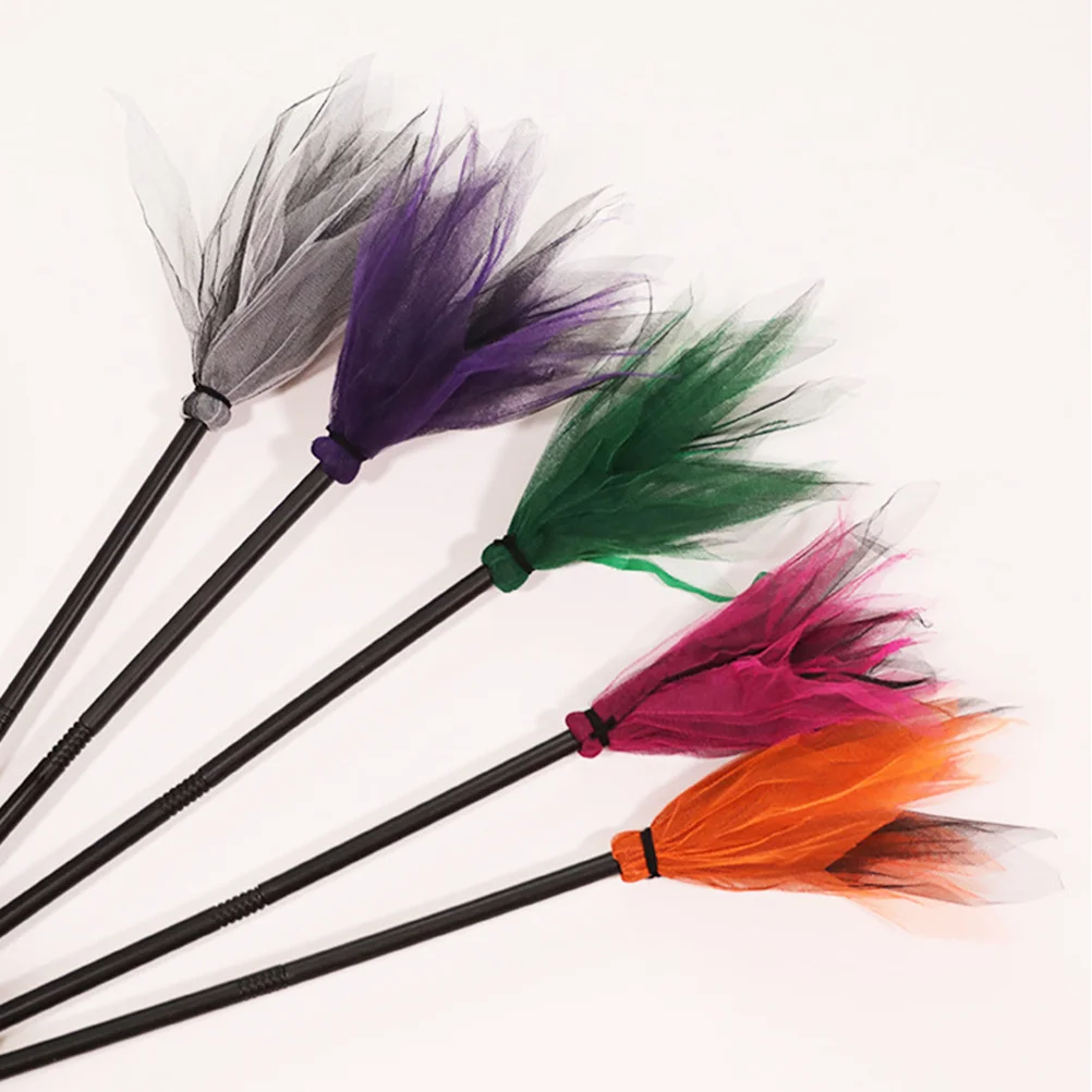 

5 Pcs Broom Props Scene Decor Halloween Adornment Party Decoration Witch Clothing Besom Mesh