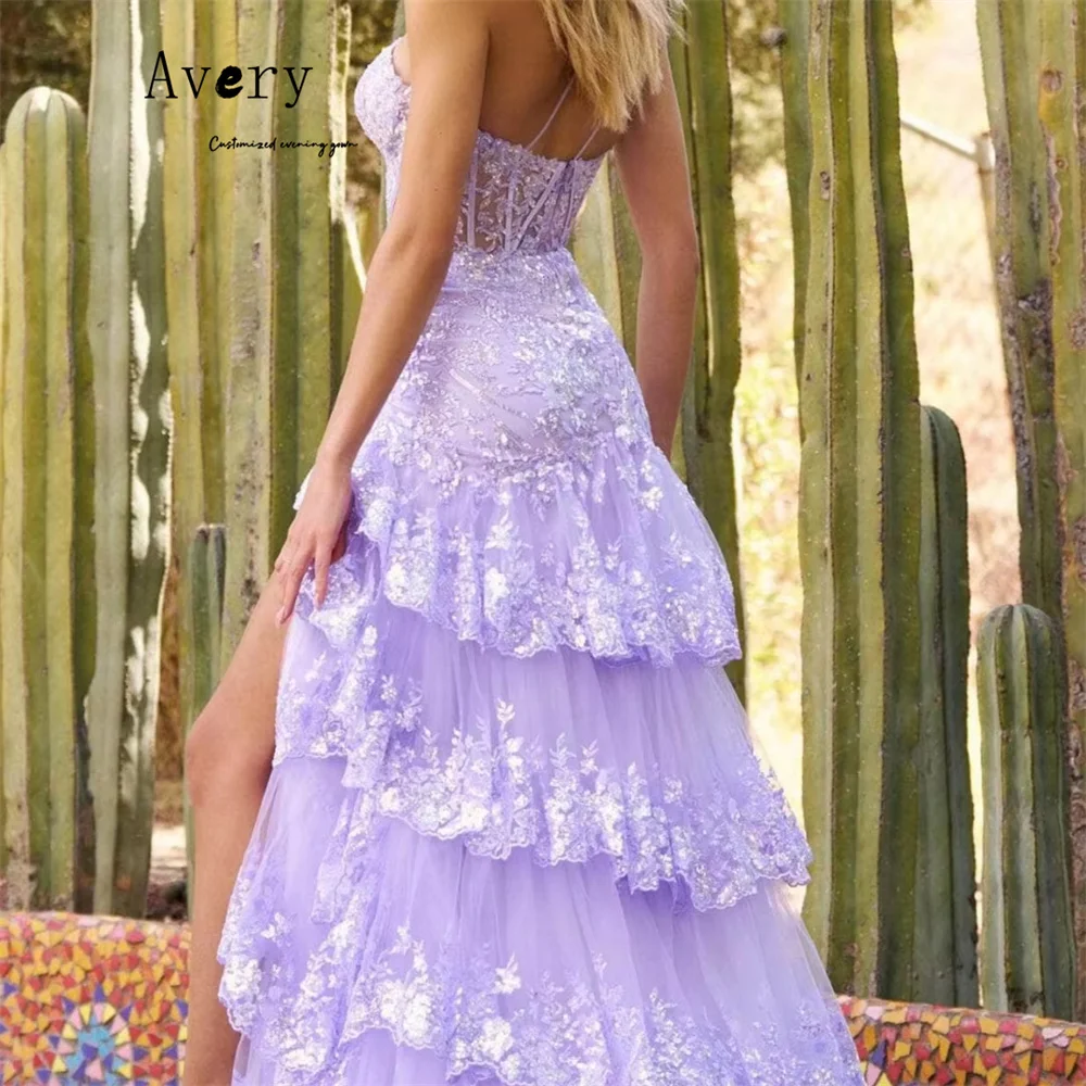 Avery Custom Zijsplit Off-shoulder Mouwloos Kant Elegante Feestavondjurken 2025, Vrouw Luxe Avondjurk Dames Gala