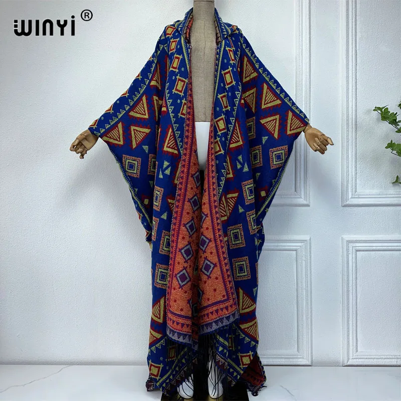 

WINYI 2023 Winter dress outfits Women high quality Coat Loose Thick Warm Female kaftan Coats poncho dress Hooded mop coat Abaya