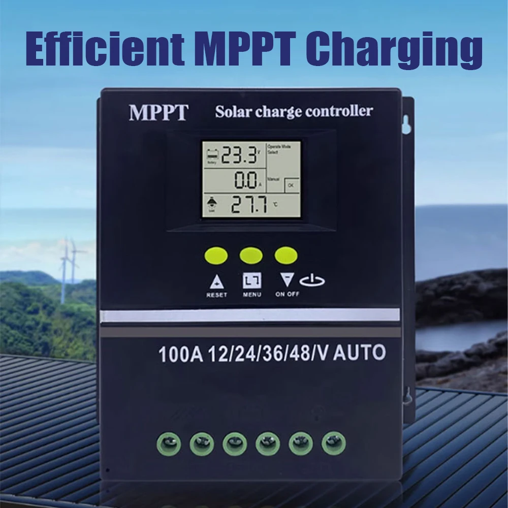 

Контроллер заряда солнечной батареи MPPT 100A для 12 В/24 В/36 В/48 В, автоматический RV, кислотная литиевая батарея, ЖК-дисплей, интеллектуальный регулятор с двумя USB-портами