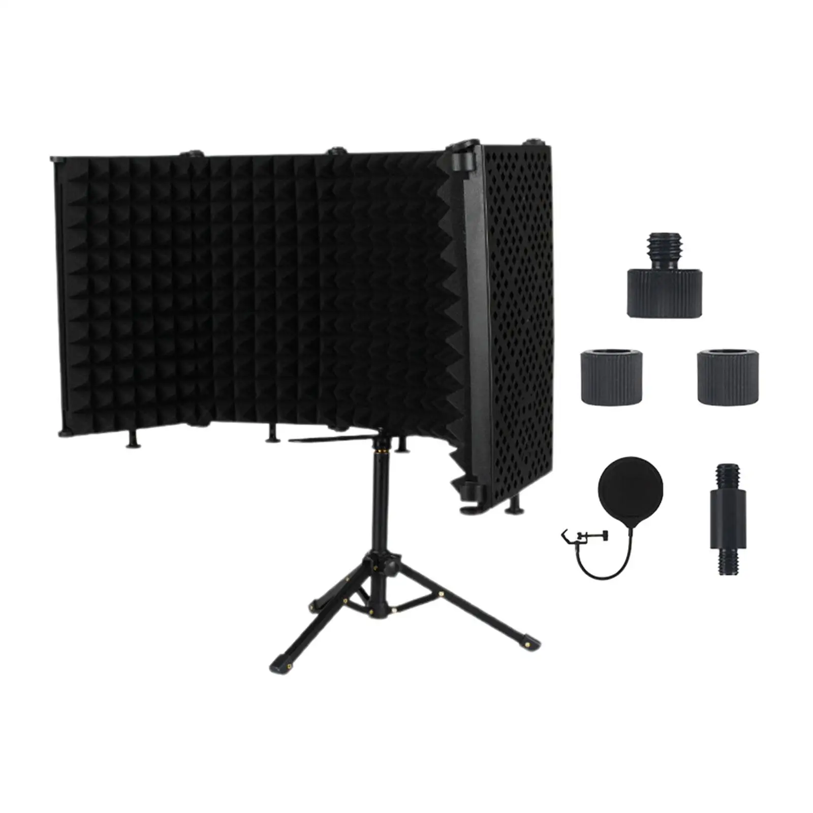 Microphone Isolation Shield 5 Panel Foldable with Tripod Stand High Density Absorbent Foam for Desktop or Floor Portable