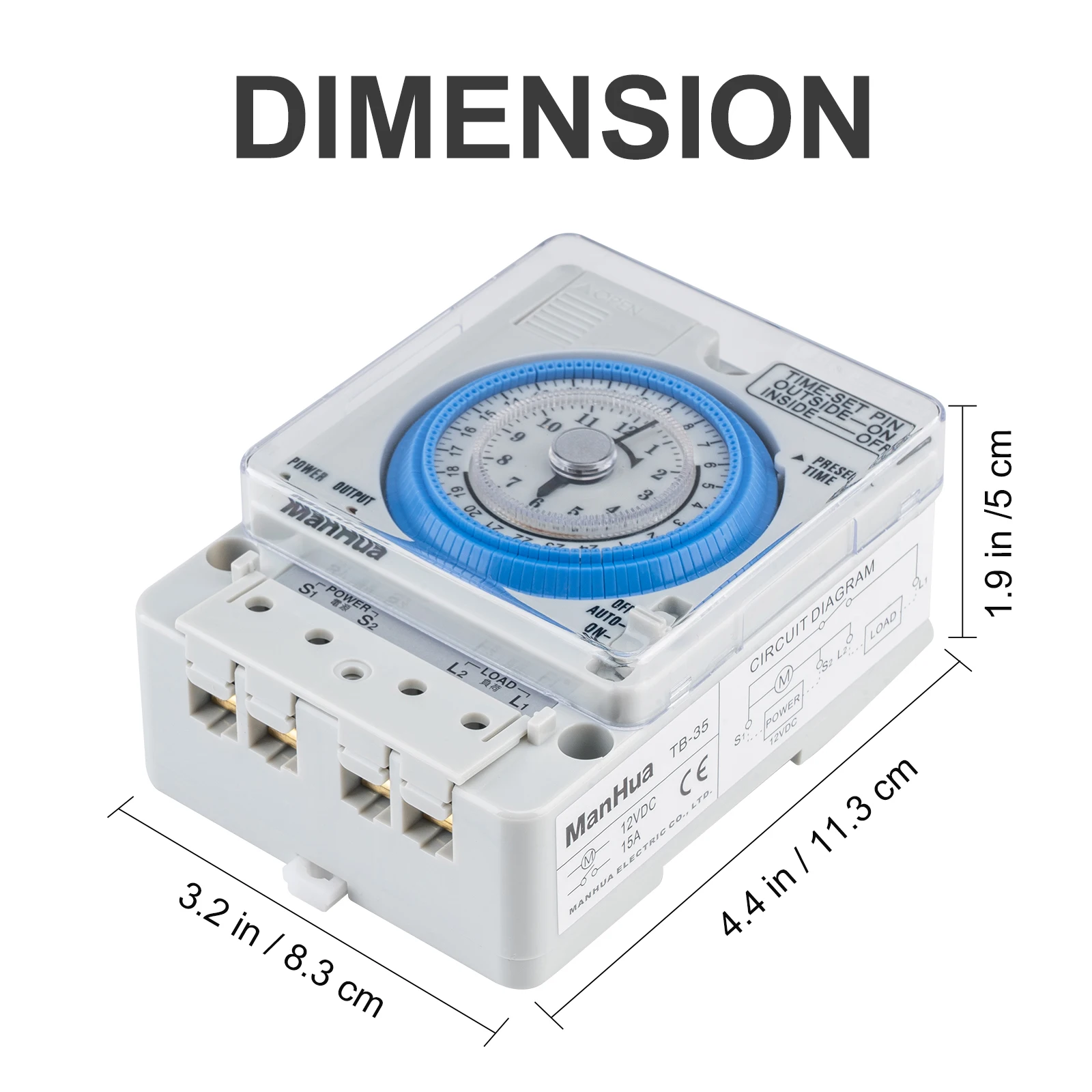 Imagem -05 - Manhua Din Rail Temporizador Interruptor Tb35 Analógico Interruptor de Controle de Tempo Controlador de Tempo Mecânico 24h 12vdc 15a