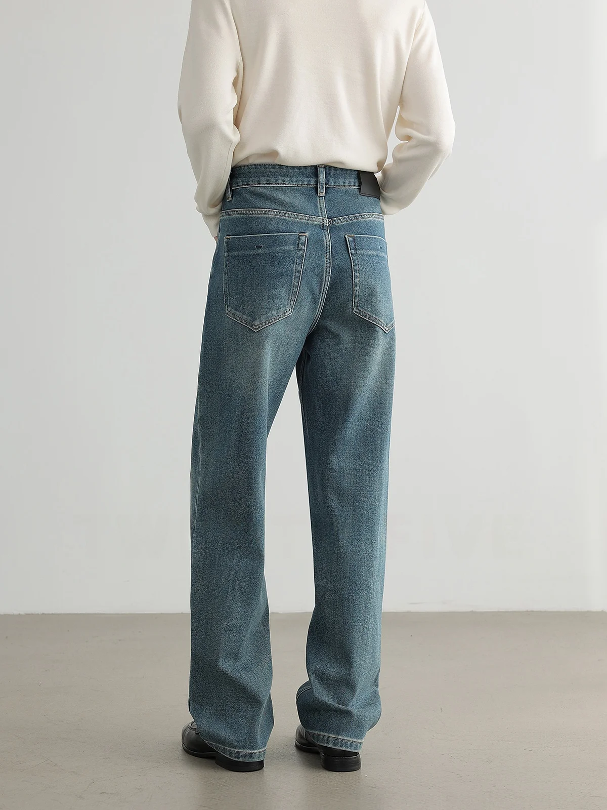 Loose Straight Leg Casual Jeans Men's mid Waist Cotton Polyester Lyocell Blend Low Stretch Retro Style Four Way Stretch Denim