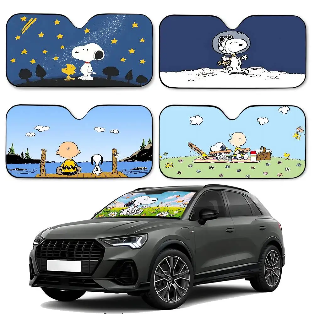 Protetor Solar para Carro com Personagem de Desenho Animado S-Snoopys, Capa Universal para Para-brisa, Visor Dobrável