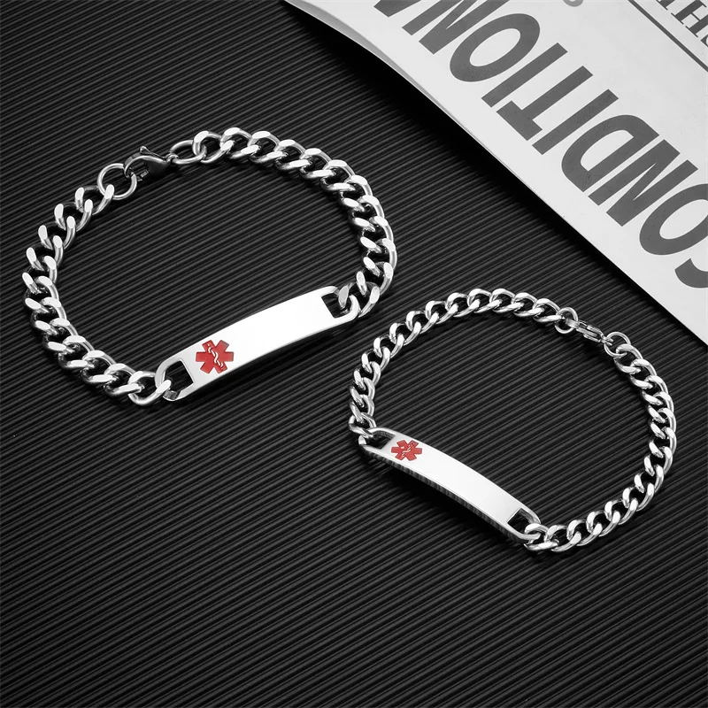 Punk SOS Medical Custom Text braccialetti in acciaio inossidabile per le donne l\'asta dell\'emblema del serpente di Asclepius bracciali da uomo