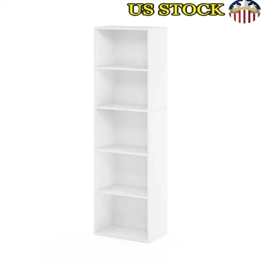 

5 Tier Reversible Open Shelf Bookcase Vertical Storage Unit Engineered Wood Closed Back Standard Bookshelf Home Office Furniture