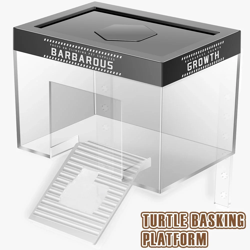 

Turtle Basking Platform PC Turtle Sunbathing Warm Room with Nonslip Ramp Adjustable Height Transparent Turtle Tank Accessories