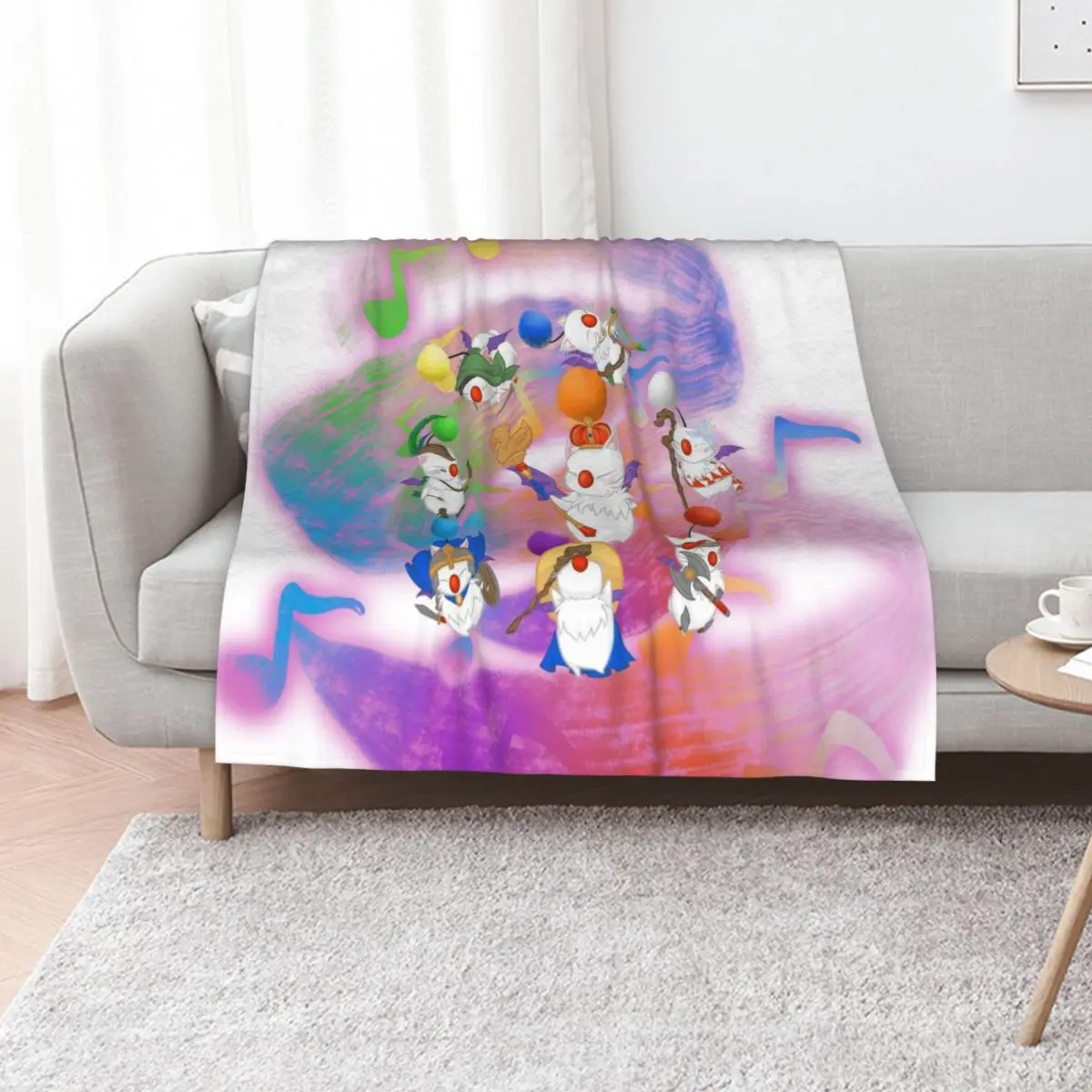 Thornmarch Extreme - Good King Moogle Mog XII from FF14 Original Art Throw Blanket Personalized Gift Soft Beds Custom Blankets