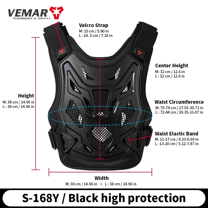 VEMAR Kids/Youth Motorcycle Body Armor Vest, Teenager Children Anti-Fall Racing Gear Off-Road Riding Chest Protector