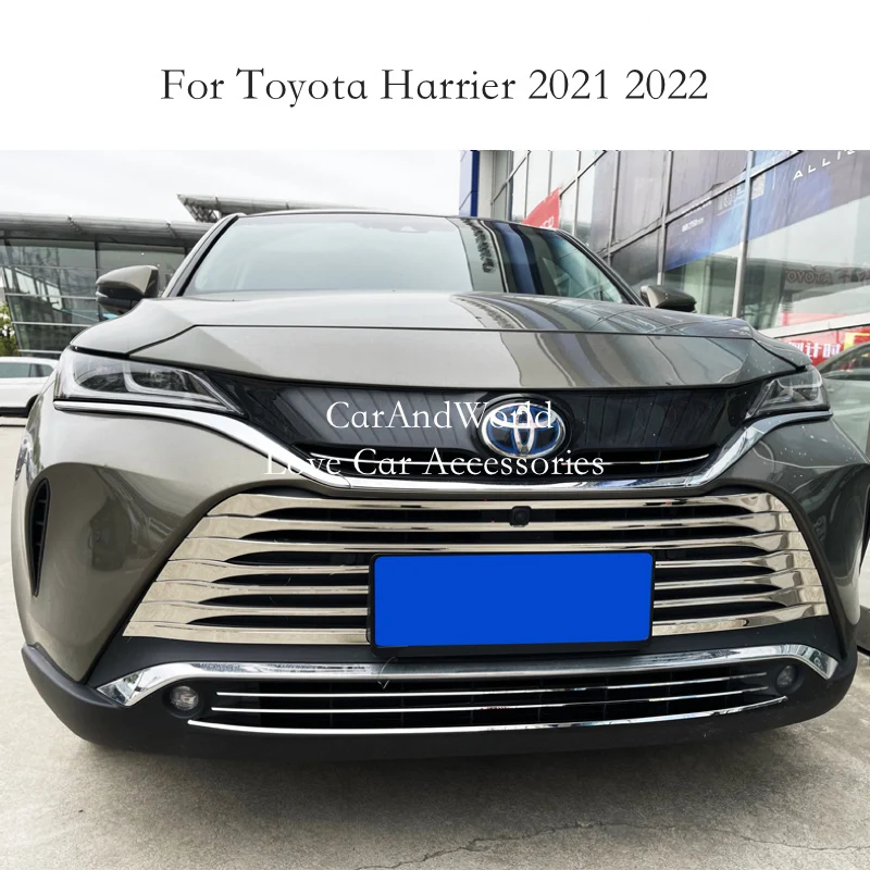 Stainless Steel Front Center Net Bumper Mesh Grille Engine Lid Cover Trims Car Accessory For Toyota Harrier Venza XU80 2021 2022