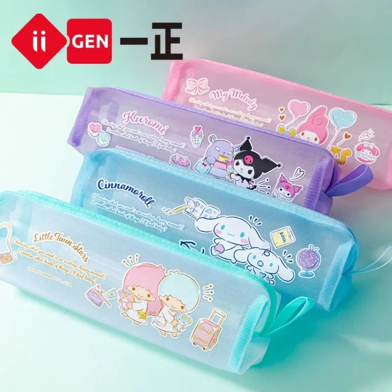 Iigen Yizheng Sanrio Anime Mesh Pencil Bag Kuromi Cinnamoroll My Melody Students Kawaii Lightweight Storage Pen Case Gifts Toys