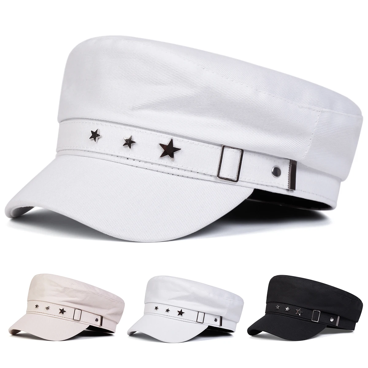 Unisex Five-Pointed Star Personality Military Hats Flat Top Baseball Caps For Women Outdoor Sports Cadet Sunscreen Hat