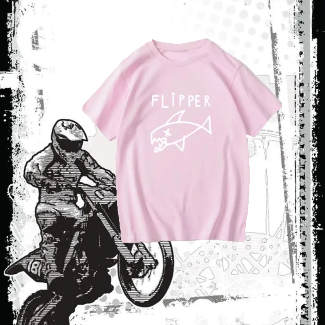

Outdoor Motorcycle Riding Pure Cotton Round Neck Short Sleeve Shirt Absorbent Soft Men And Women With Fish Print Short Sleeve