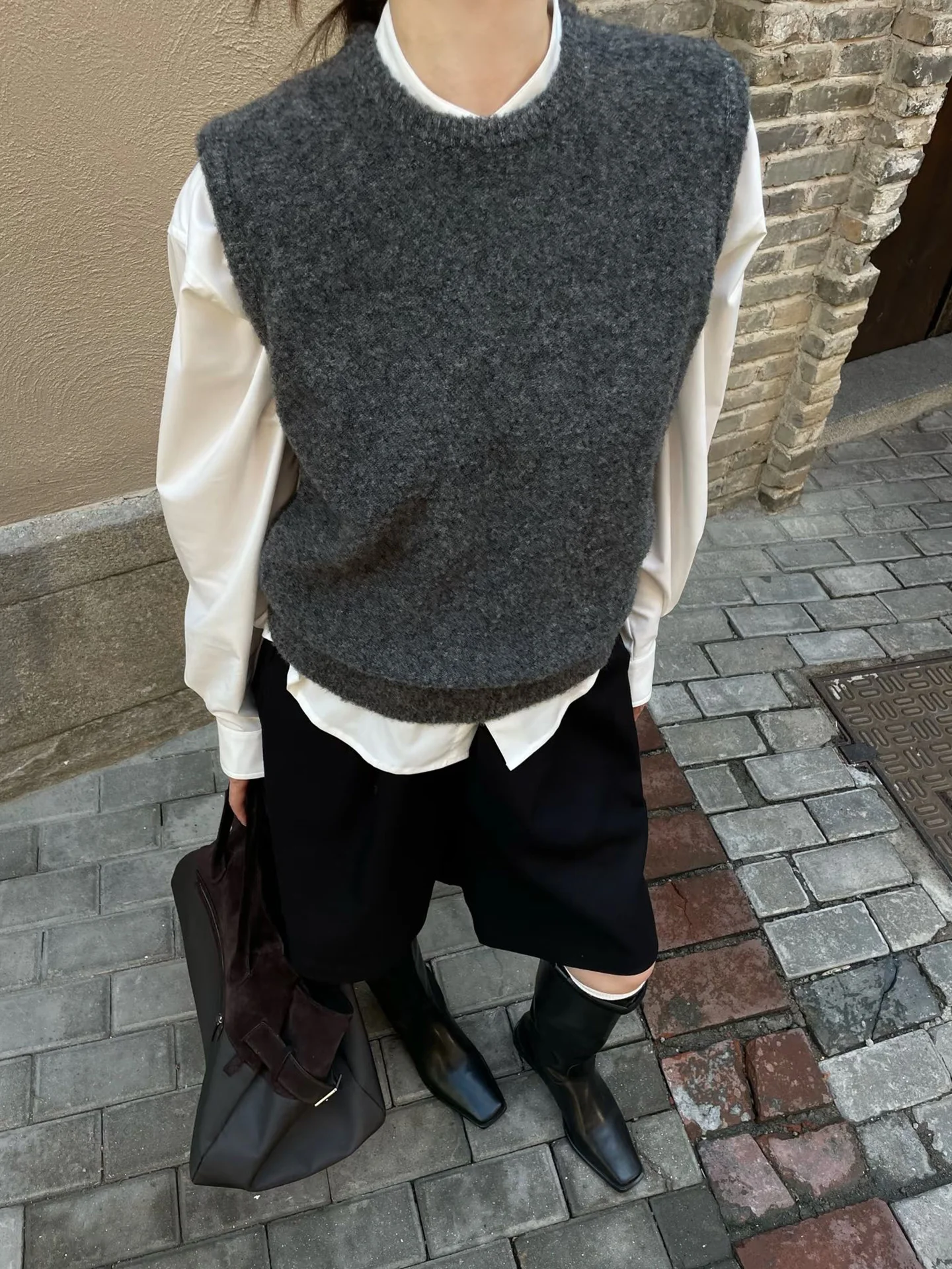 Rond Ne couleur tricoté gilet paresseux Sle superposition haut polyvalent 2025 automne Faion trajet Sle poétique Lin marque