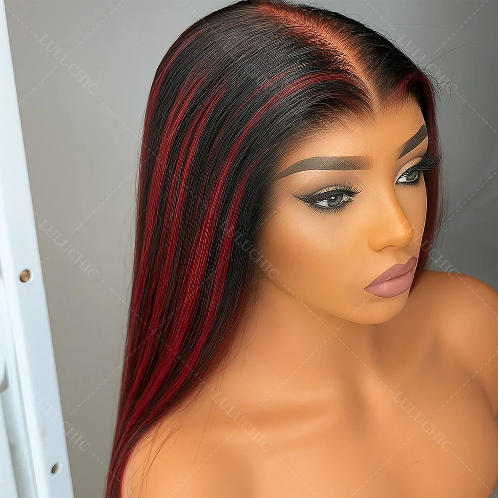 

Выделенный бесклеевой парик из человеческих волос, готовый к ношению и пройти, красный цвет, 5x5 HD, кружевной фронтальный парик, 30 дюймов, бордовый, прямой парик на шнуровке