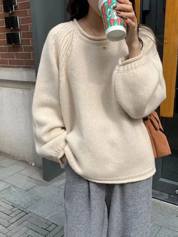 

Sli Loose Knitted Sweater Women's Autumn Casual Comfortable Overhead New Faion Soft Warm Long Sve round Ne Top