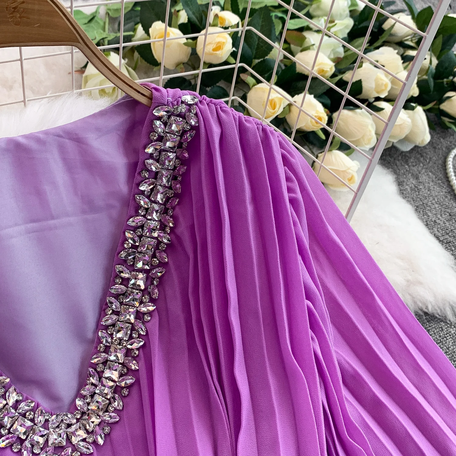 Vintage sexy Strass Spitze geraffte Kleid Chic Sommer Strand Fairycore Vestidos Urlaub Frauen Kleidung