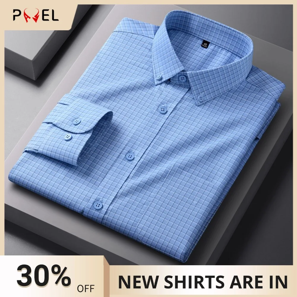 

Men's Soft Comfort Plaid Long Sleeve Dress Shirts, Wrinkle-Resistant Modal Cotton Button-Down Collar Casual Shirt with Pocket