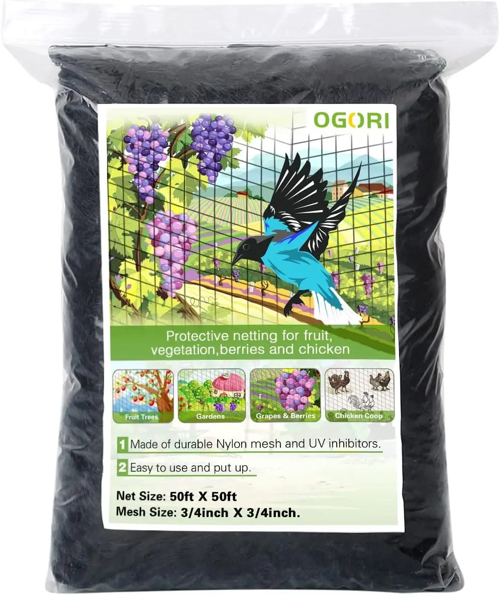 

50x50ft Bird Netting Heavy Duty Nylon 3/4" Mesh Garden Netting Protect Fruit Trees Vegetables