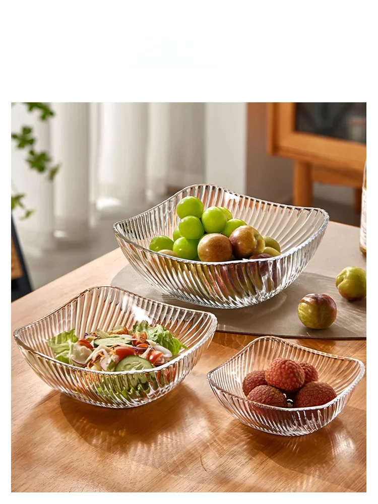 

U Mi LIVING Peaco Light Premium Lead-Free Glass Fruit Tray Ele Salad Bowl Sna Display Plate Simple Sle Universal Use